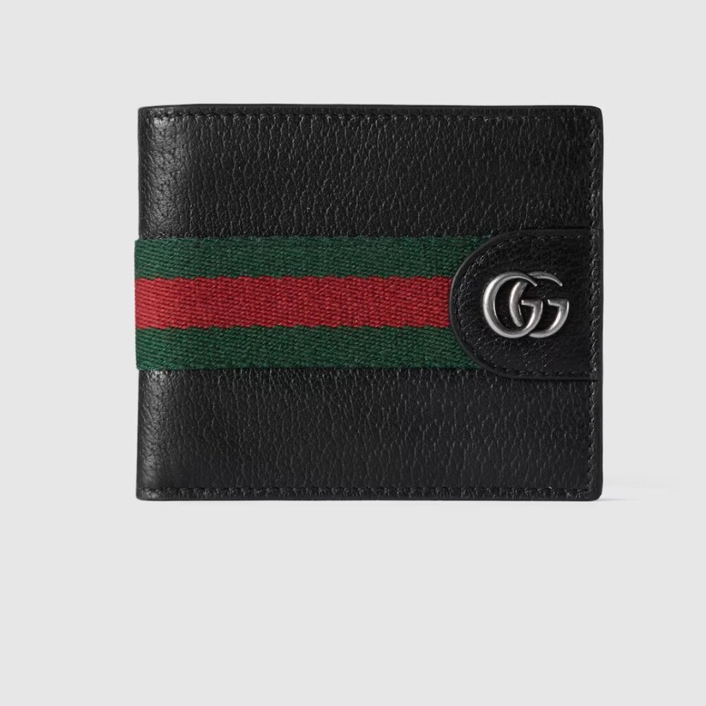 Gucci Ophidia Bi-fold Wallet in Black Leather with Green/Red Web stripe